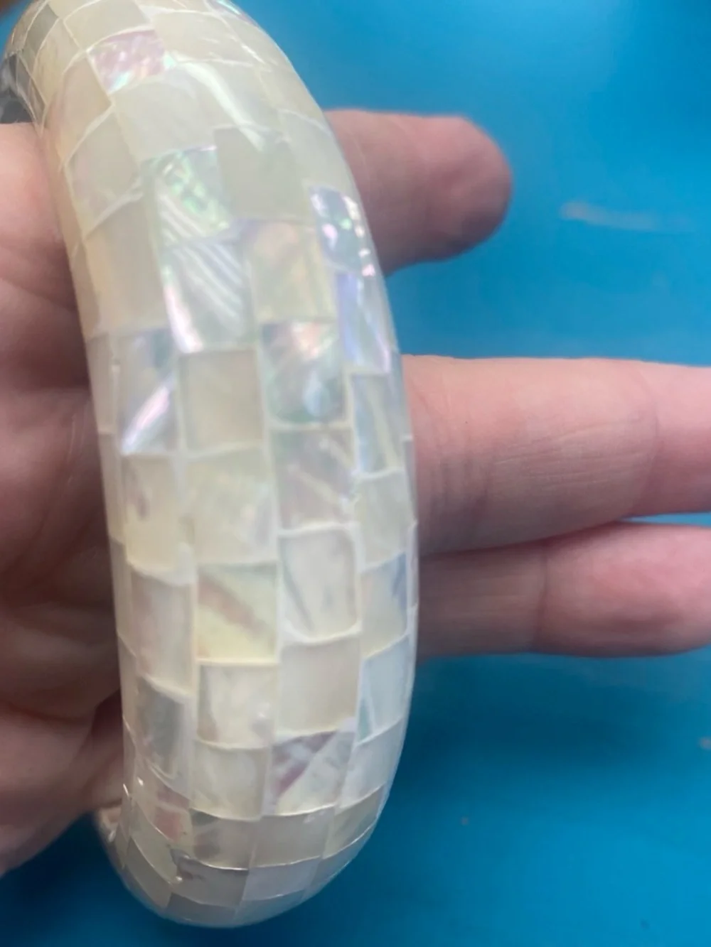 Vintage Mother of Pearl Mosaic Bangle - Iridescent Cream
